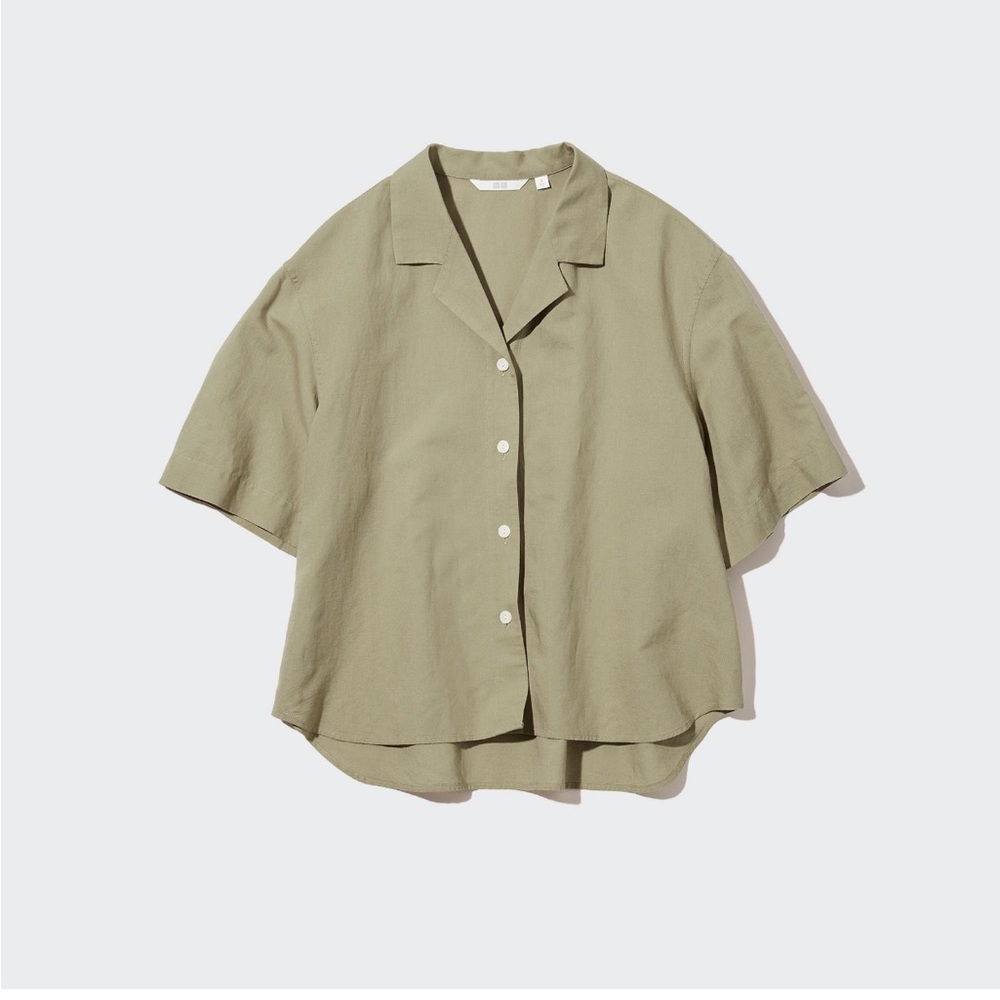 UNIQLO Linen-Blend Open Collar Short-Sleeve Shirt